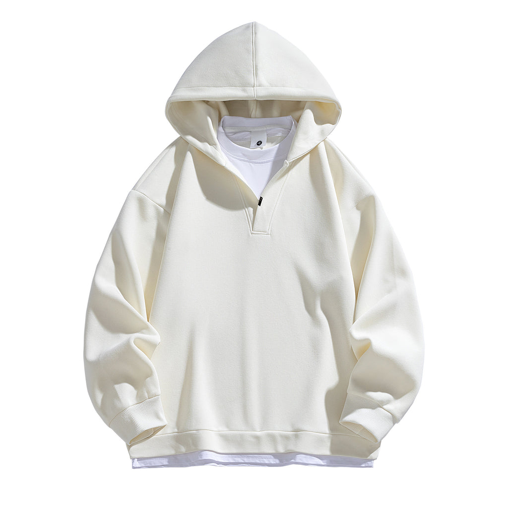Fake two V-neck hooded men's hoodies for autumn and winter