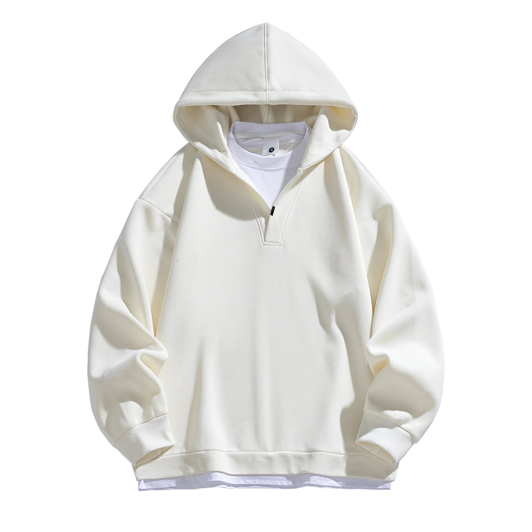 Fake two V-neck hooded men's hoodies for autumn and winter