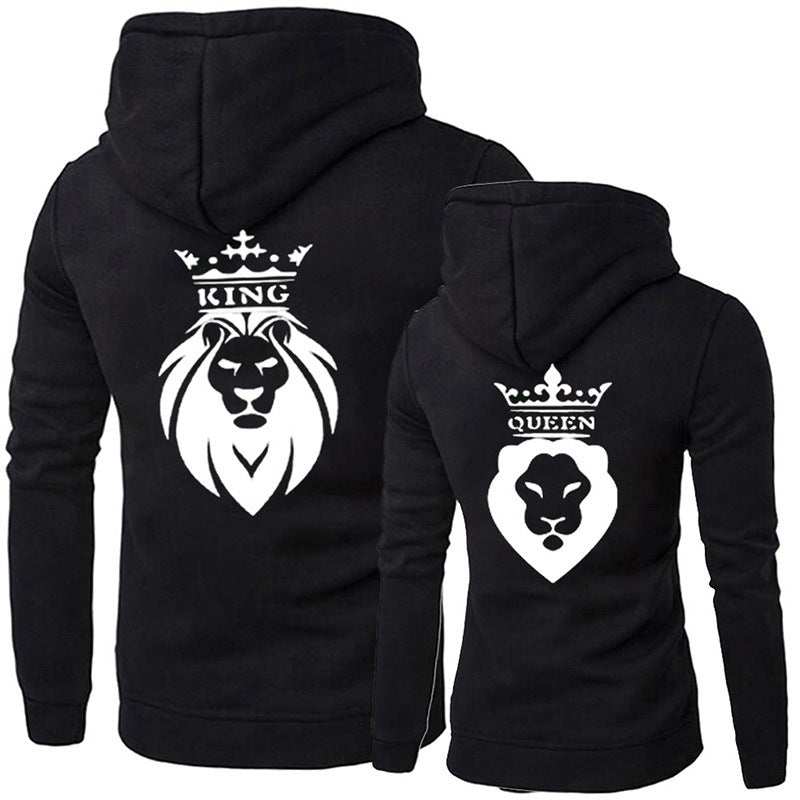 Fashionable KING QUEEN Couple Hoodies Valentine's Day Hooded Sweatshirts with Caps