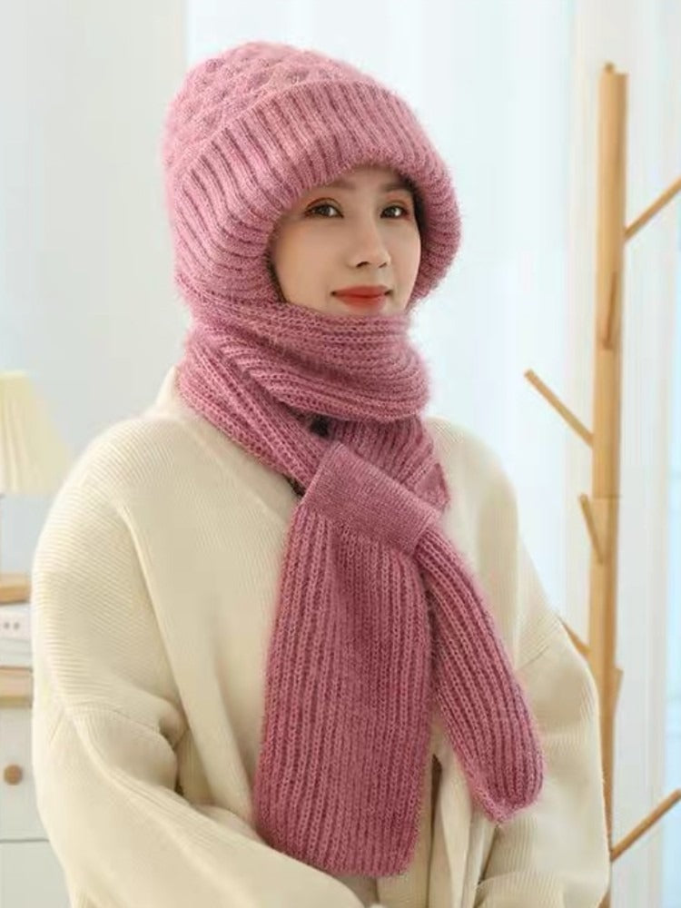 Velvet winter hat and scarf integrated women's riding electric bike windproof hat Northeast winter cold knitted warm hat trend