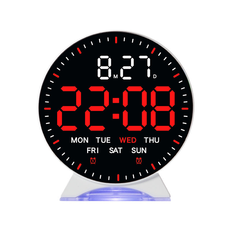 LED alarm clock with custom jump-second display, ambient light, auto-dimming USB desk clock.