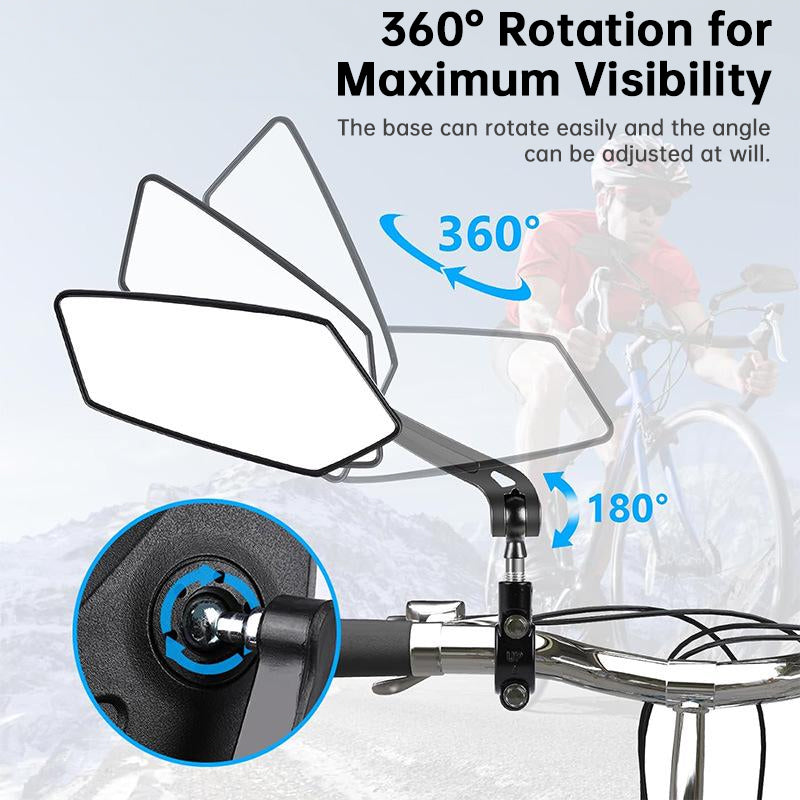 Bike Mirror, Adjustable Handlebar Rear View Mirror for Mountain Road Bicycle - 2 Pack (Black)