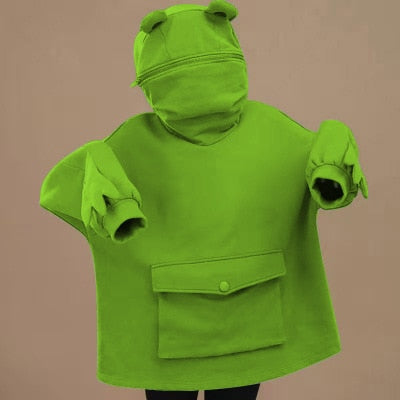 Harajuku Women Hoodie Frog Pullover Winter Sense Hooded Casual Sweatshirts Autumn Embroidery Loose Top Doll Decoration Hoodies