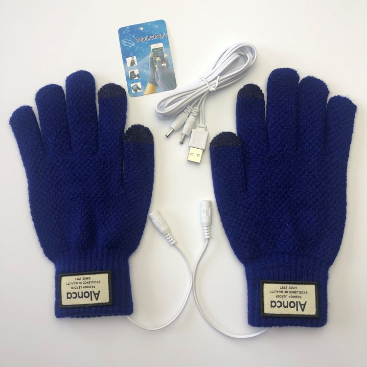 USB Warm Gloves Men's 5-Finger Knitted Touchscreen Electric Heating Gloves for Outdoor Cycling Warmth
