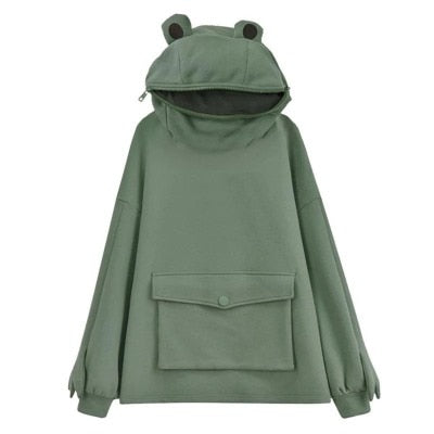 Harajuku Women Hoodie Frog Pullover Winter Sense Hooded Casual Sweatshirts Autumn Embroidery Loose Top Doll Decoration Hoodies
