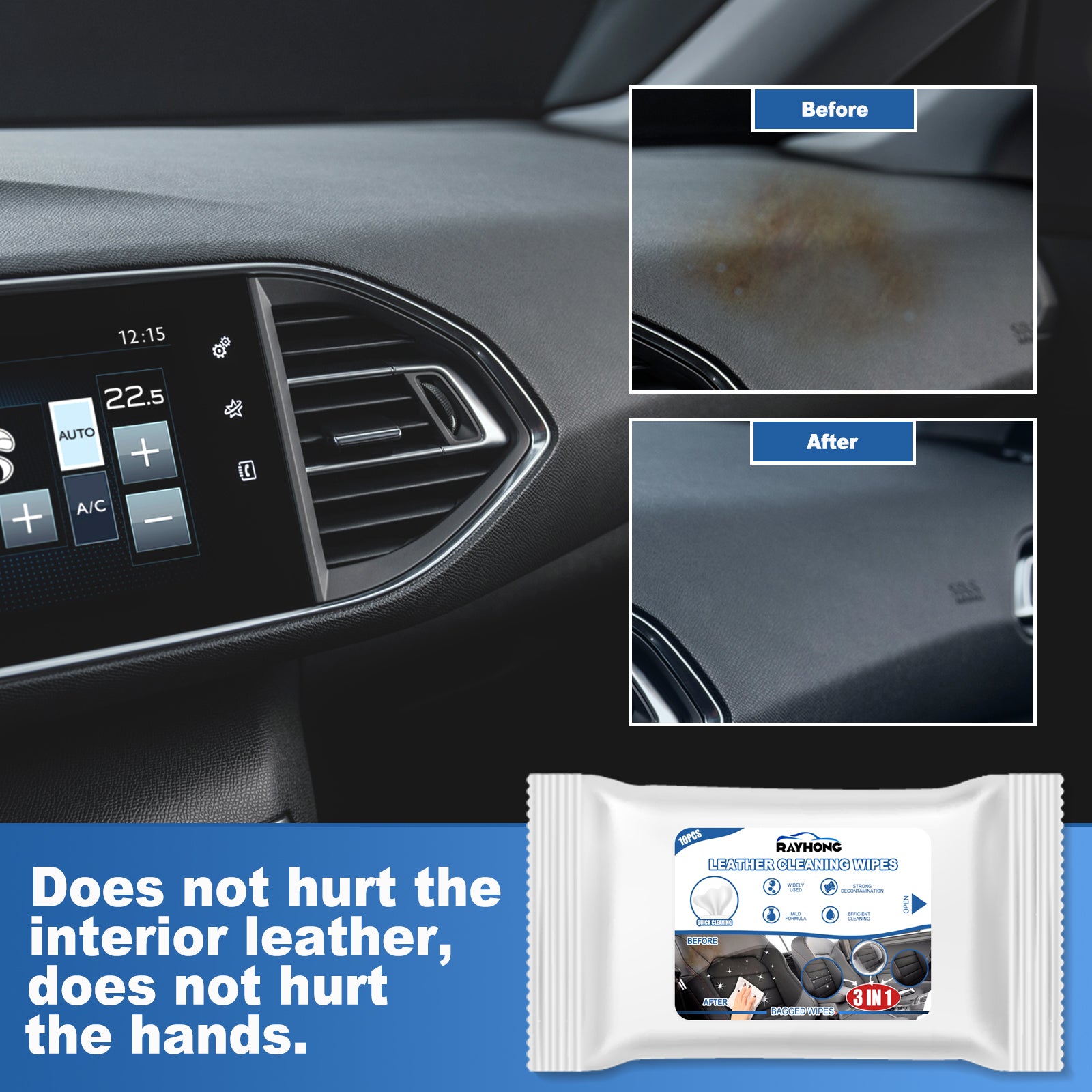 3in1 Car Leather Cleaning Wipes, Seat Interior Cleaning Wipes Wash And Decontaminate Without Water
