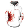 3D Print Wound Horror Blood Hoodies Sweatshirts Women Men I'M FINE Letter Hoodie Jumper Tracksuit Pullover Cosplay Tops